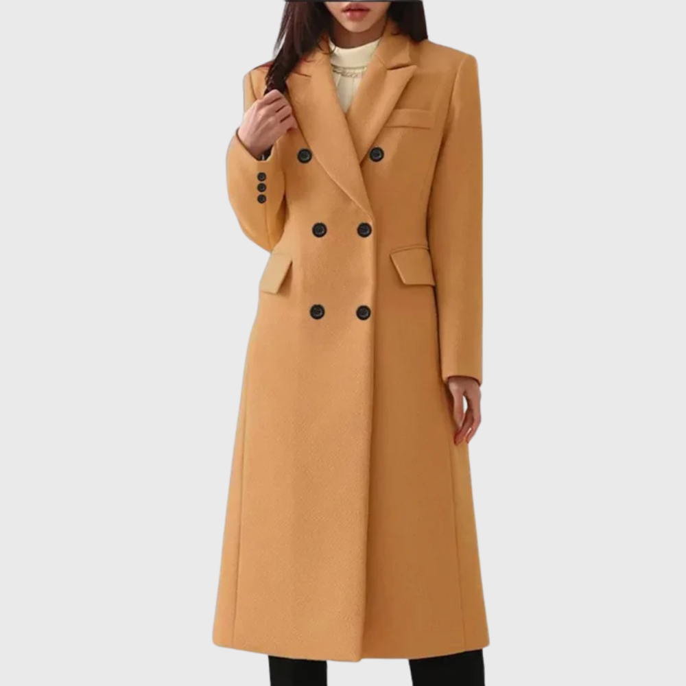 Harper - Women's Double-Breasted A-Line Midi Coat