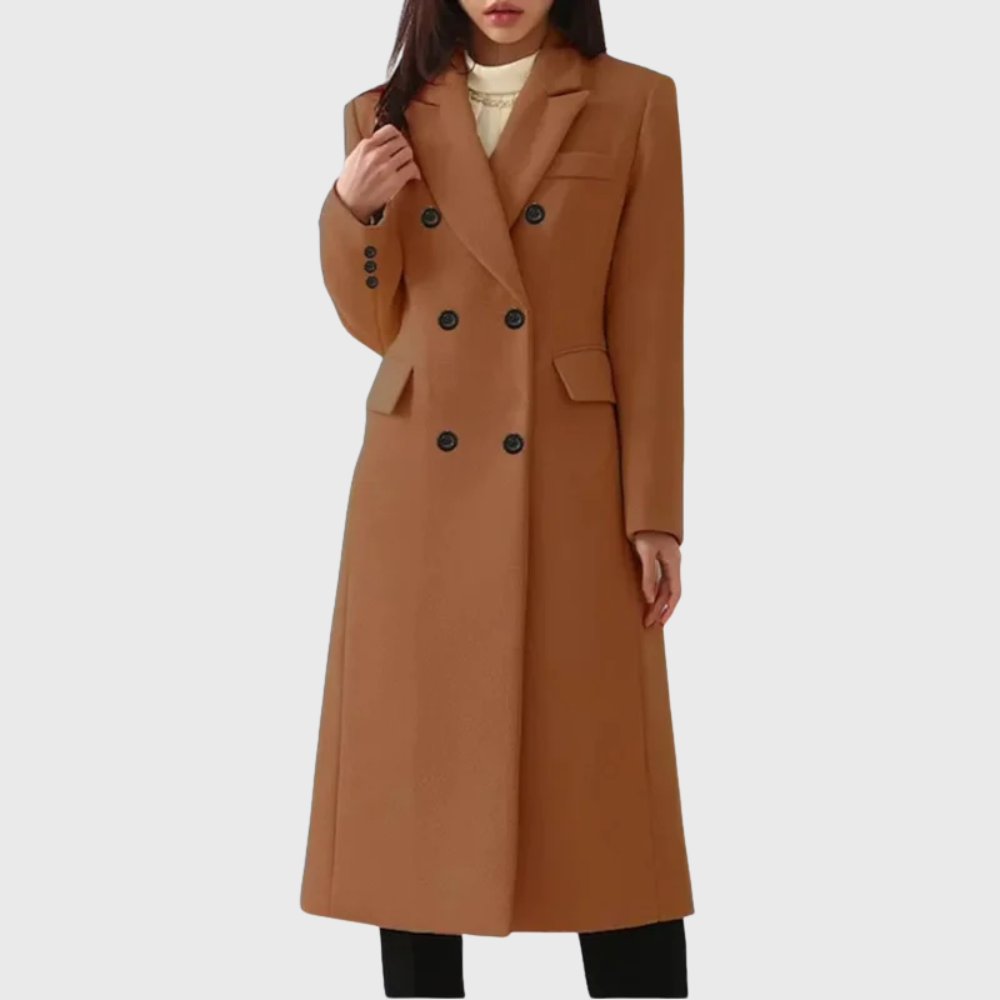 Harper - Women's Double-Breasted A-Line Midi Coat