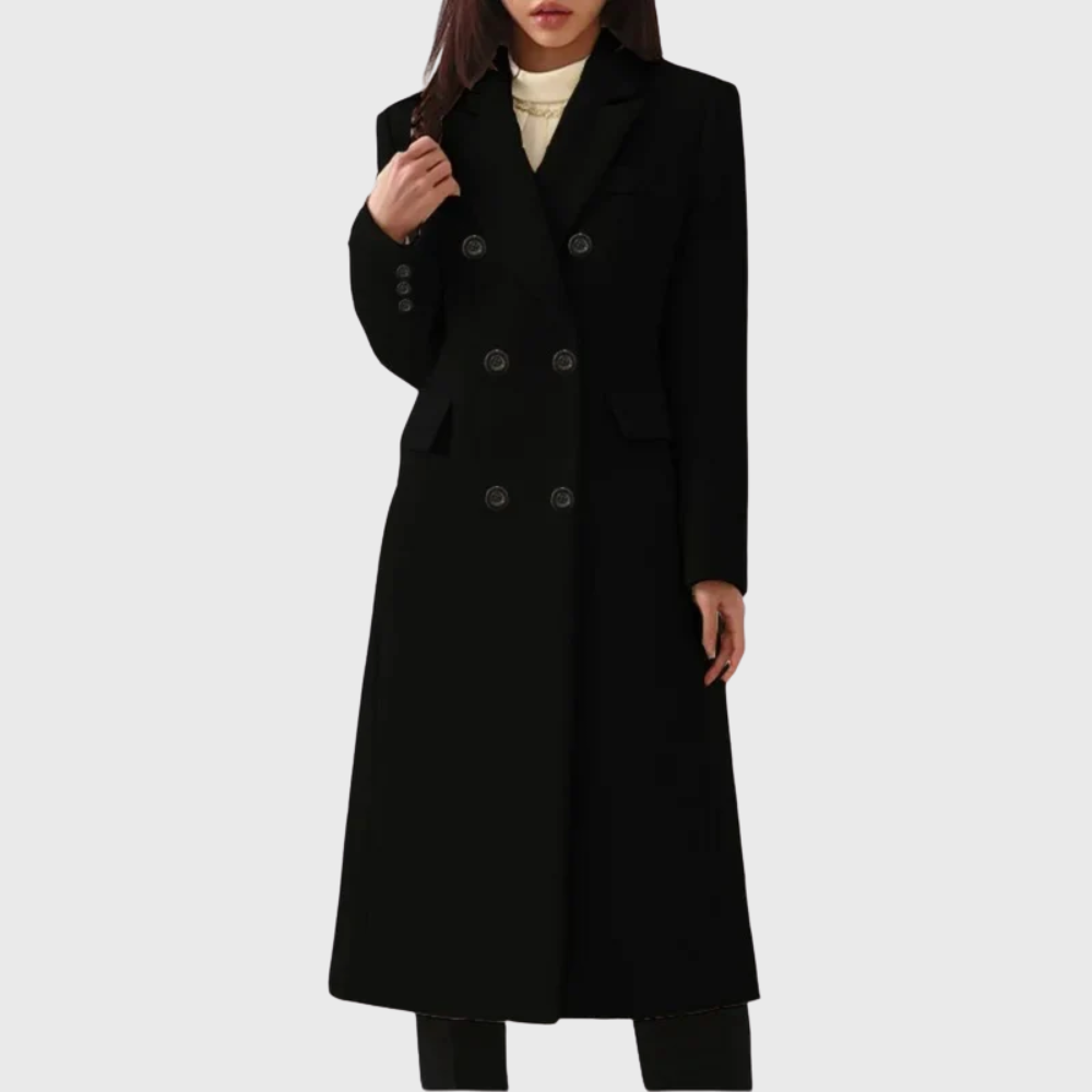 Harper - Women's Double-Breasted A-Line Midi Coat