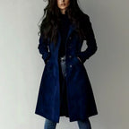 Hazel - Women's Faux Suede Notched Lapel Long Coat 1