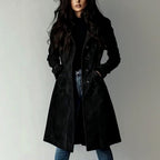 Hazel - Women's Faux Suede Notched Lapel Long Coat 3