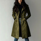 Hazel - Women's Faux Suede Notched Lapel Long Coat 5