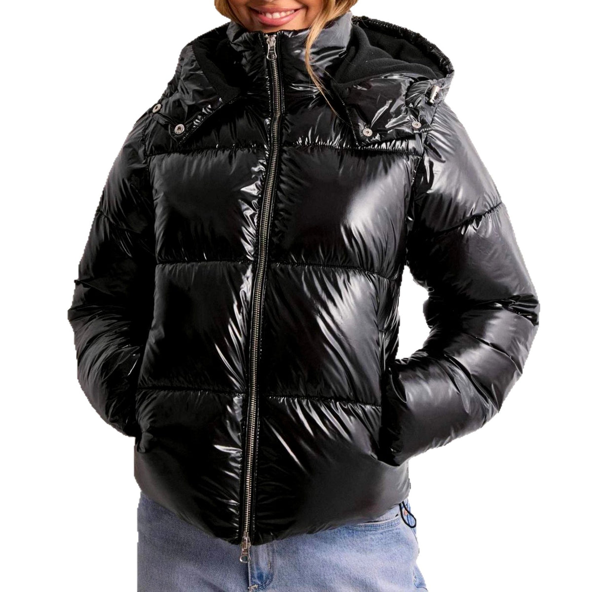 Heather - Women's Glossy Hooded Zip-Up Puffer Jacket 2