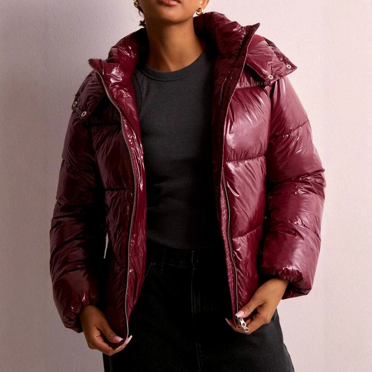 Heather - Women's Glossy Hooded Zip-Up Puffer Jacket 5