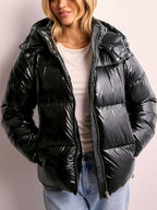 Heather - Women's Glossy Hooded Zip-Up Puffer Jacket 6