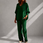 Inara - Women's Ribbed V-Neck Matching Set 3