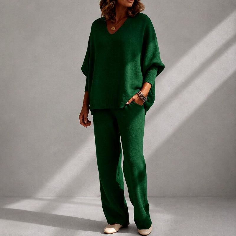 Inara - Women's Ribbed V-Neck Matching Set 3