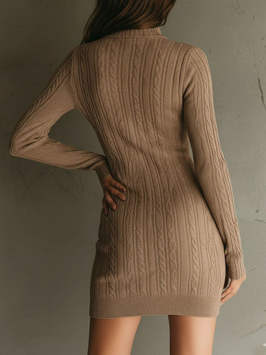 Indira - Women's Half-Zip Cable Knit Mini Sweater Dress