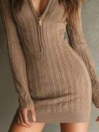 Indira - Women's Half-Zip Cable Knit Mini Sweater Dress