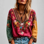Inga - Women’s Floral Embroidered V-Neck Boho Blouse 1