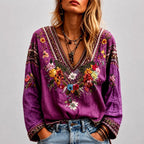 Inga - Women’s Floral Embroidered V-Neck Boho Blouse 4