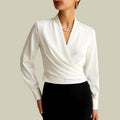Iona - Women's Satin Surplice Long Sleeve Wrap Blouse 1
