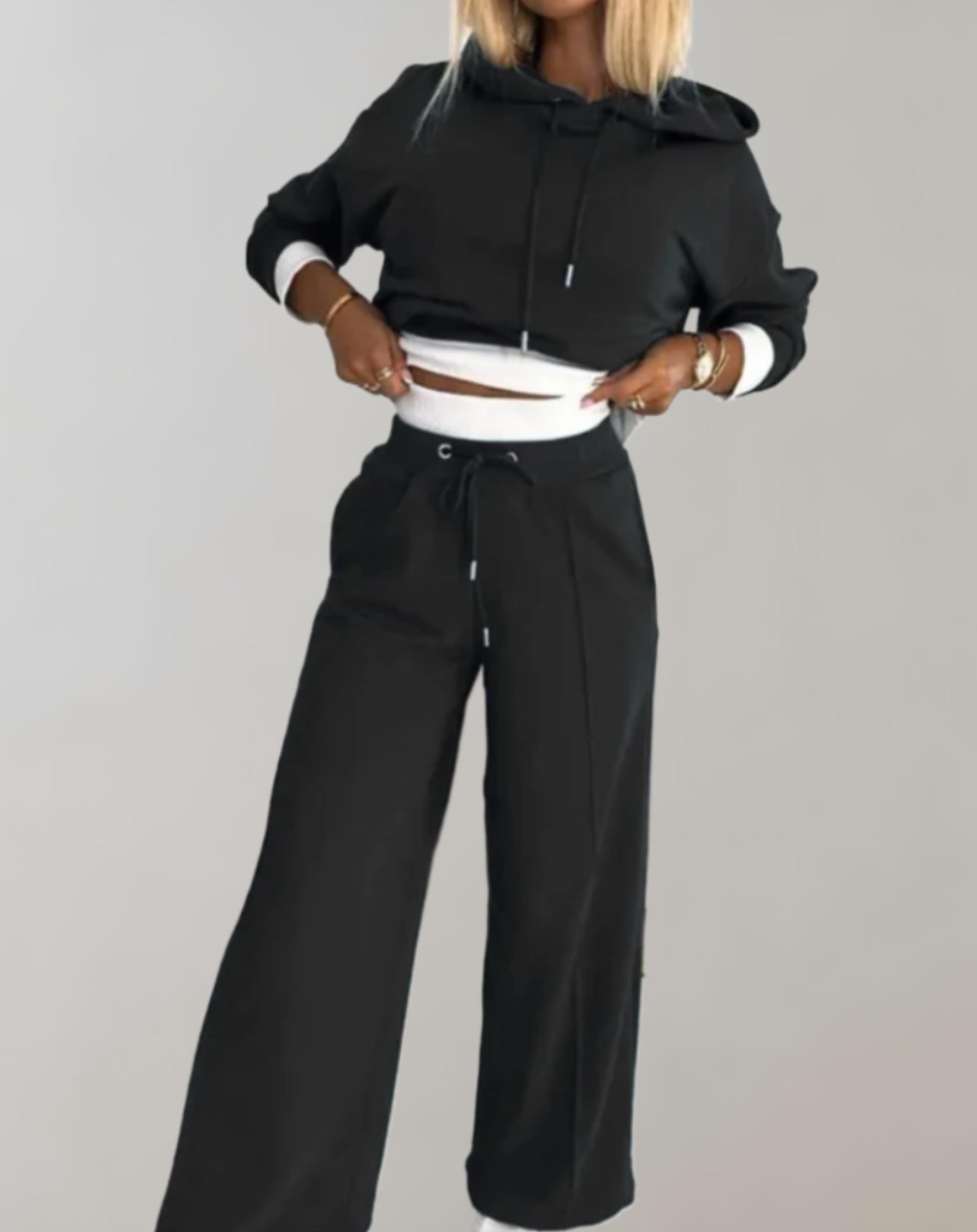 Irma - Women's Cropped Long Sleeve Matching Loungewear Set