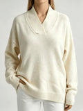 Jadwiga - Women's V-Neck Long Sleeve Loose Fit Sweater 2