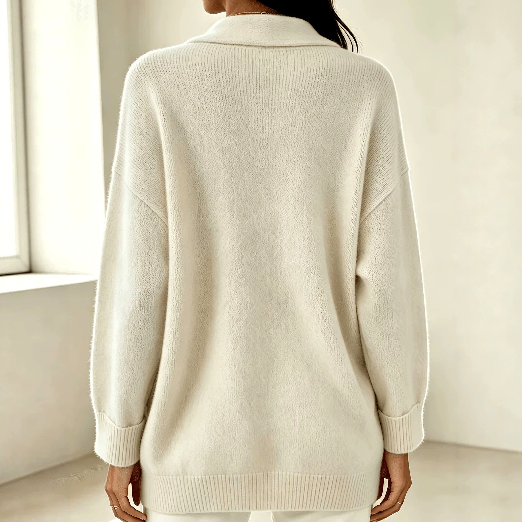 Jadwiga - Women's V-Neck Long Sleeve Loose Fit Sweater 8