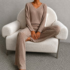 Jadwiga - Women's V-Neck Long Sleeve Wide Leg Matching Set 1