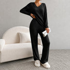 Jadwiga - Women's V-Neck Long Sleeve Wide Leg Matching Set 5