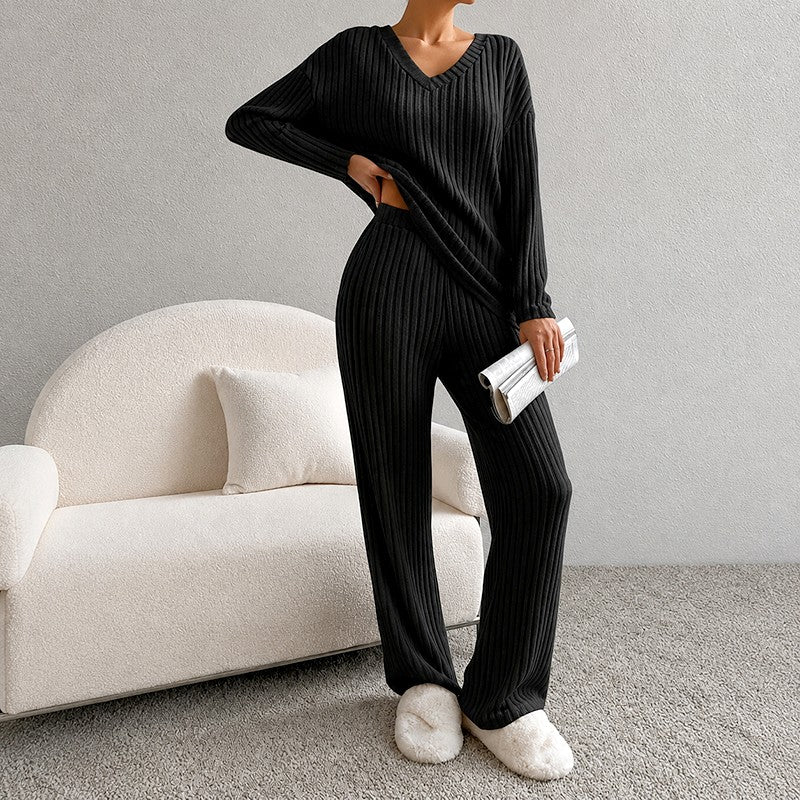 Jadwiga - Women's V-Neck Long Sleeve Wide Leg Matching Set 5