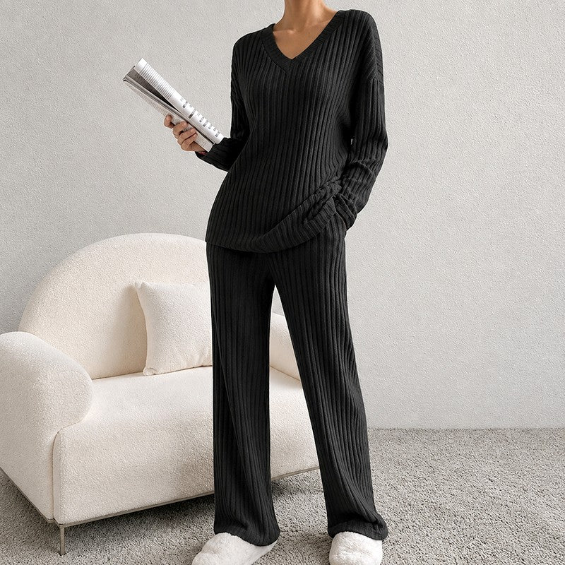 Jadwiga - Women's V-Neck Long Sleeve Wide Leg Matching Set 7