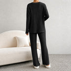Jadwiga - Women's V-Neck Long Sleeve Wide Leg Matching Set 8