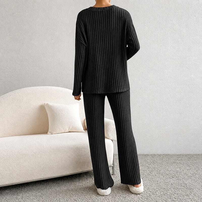 Jadwiga - Women's V-Neck Long Sleeve Wide Leg Matching Set 8