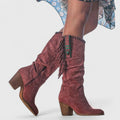 Jamaica - Women's Suede Knee-High Boots with Fringe Detail