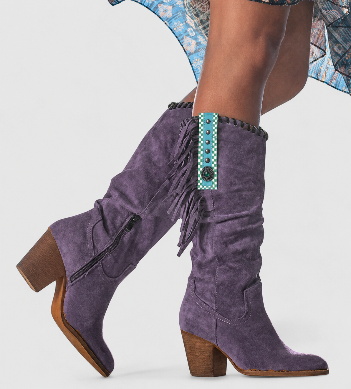 Jamaica - Women's Suede Knee-High Boots with Fringe Detail