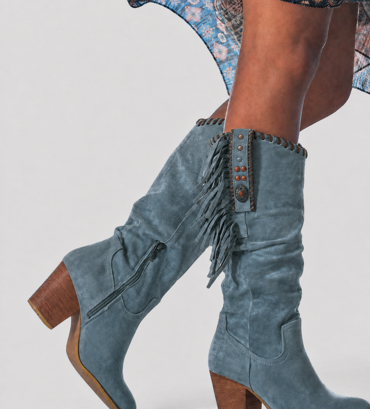 Jamaica - Women's Suede Knee-High Boots with Fringe Detail