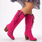 Jamaica - Women's Suede Knee-High Boots with Fringe Detail