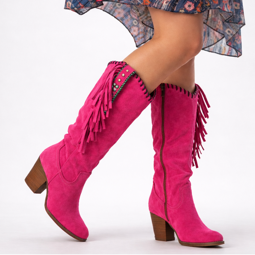 Jamaica - Women's Suede Knee-High Boots with Fringe Detail