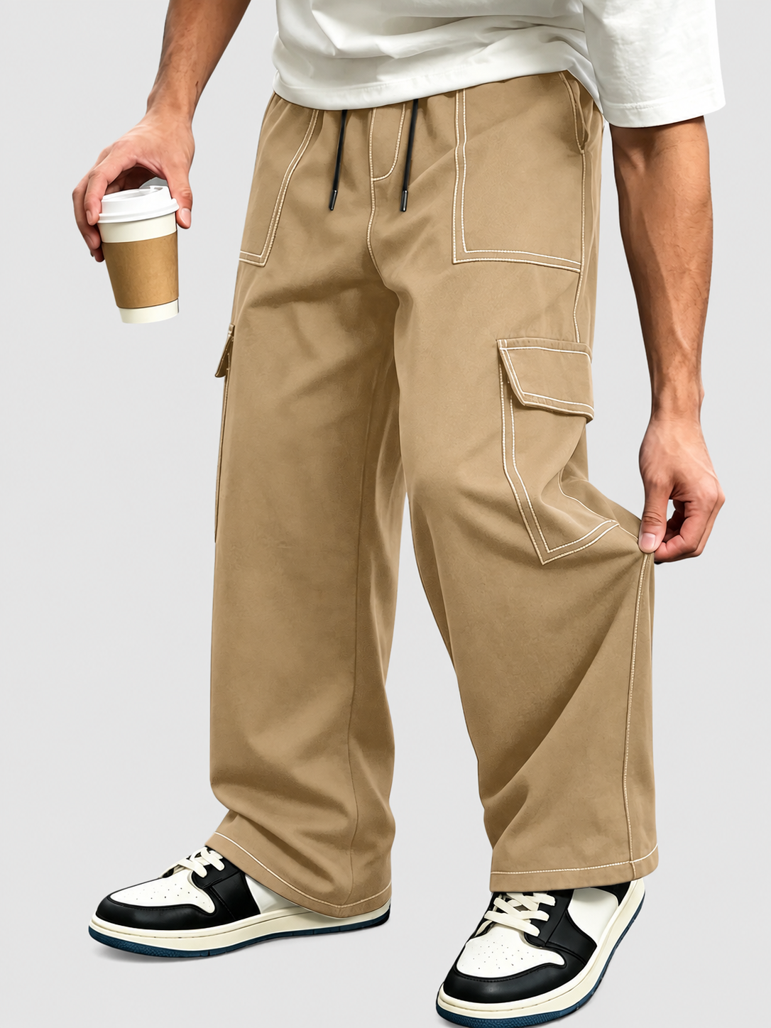 James - Men's Relaxed Cargo Pants with Contrast Topstitching