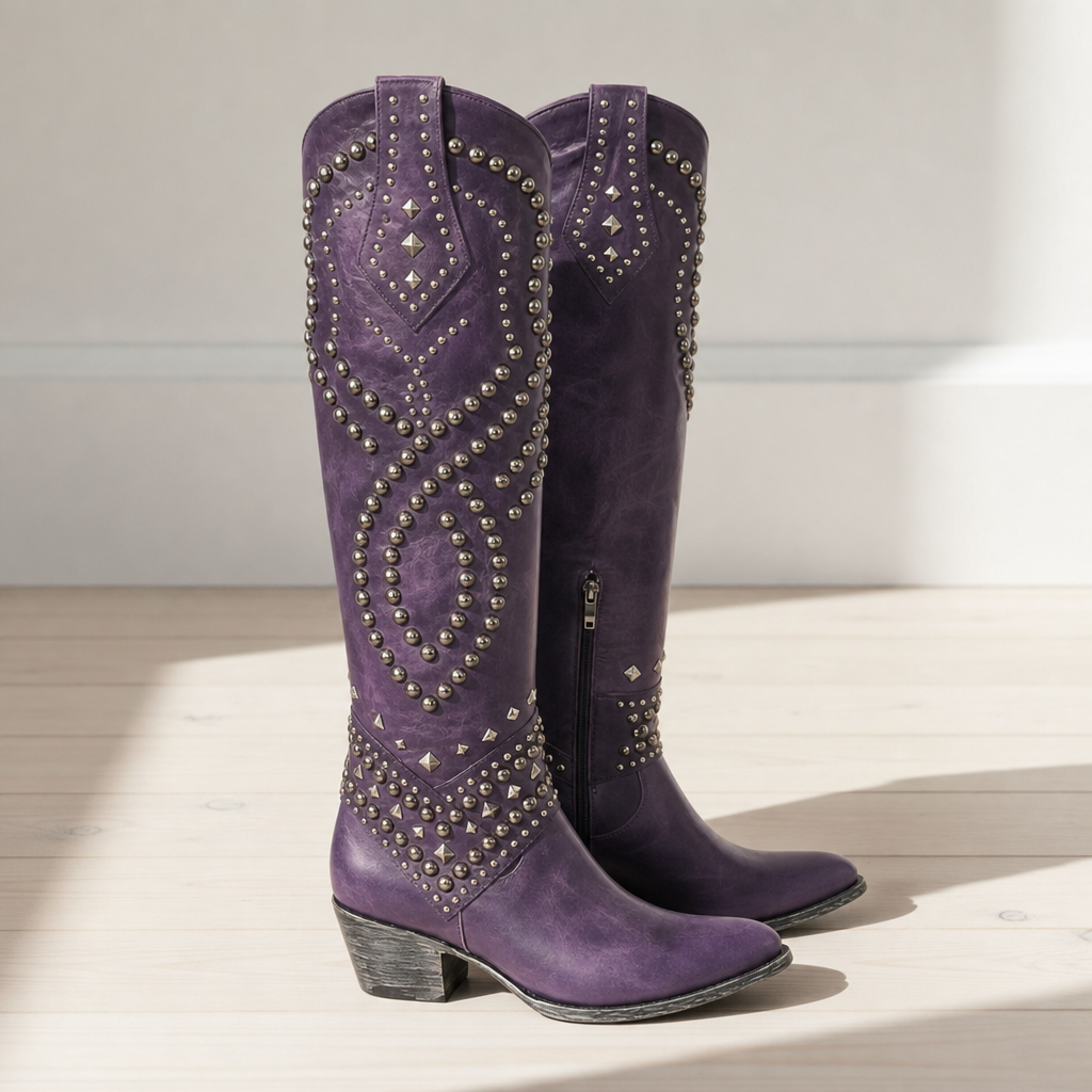 Jane - Women's Studded Knee-High Western Boots