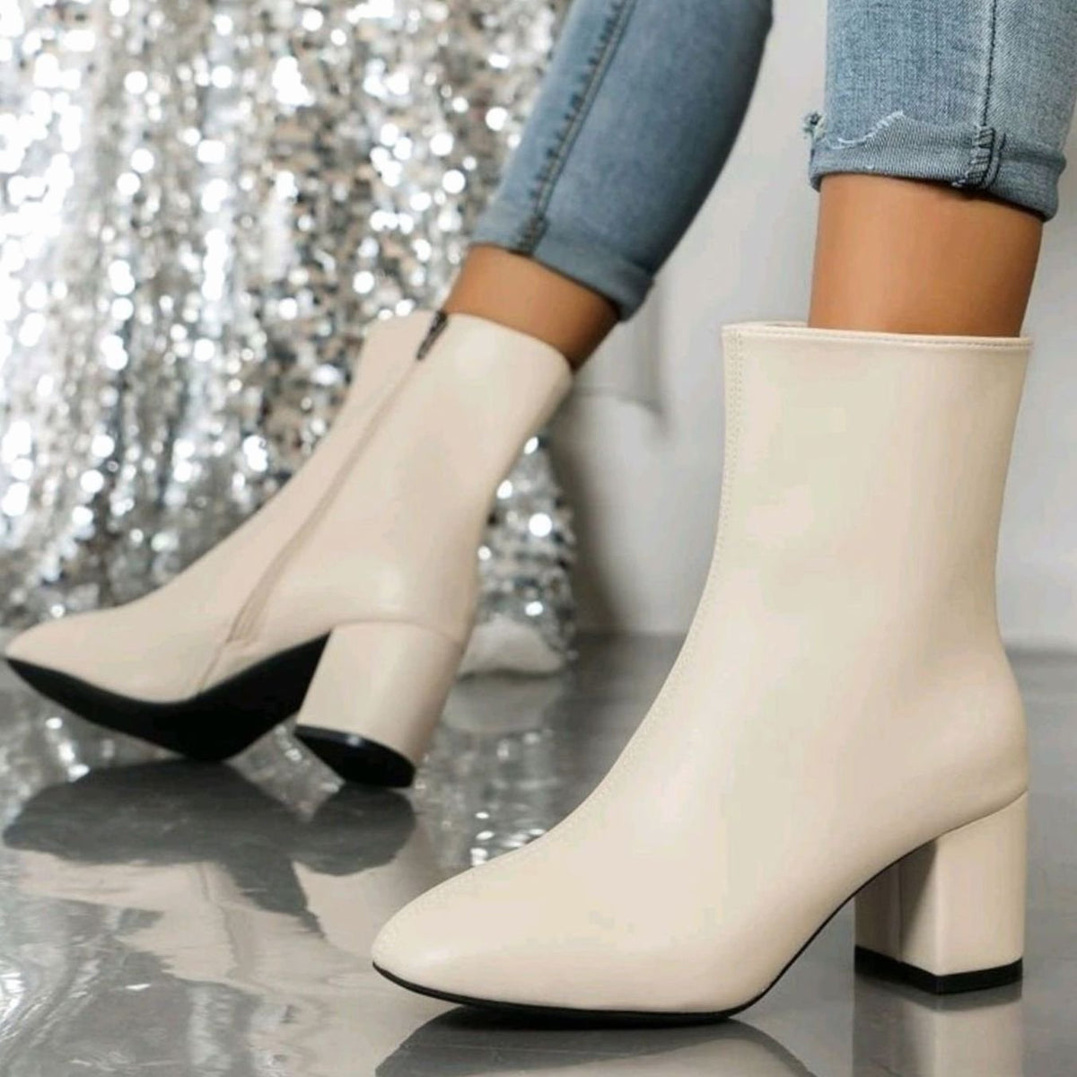 Jean - Women's Side-Zip Pointed-Toe Block Heel Ankle Boots