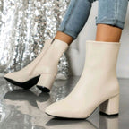 Jean - Women's Side-Zip Pointed-Toe Block Heel Ankle Boots