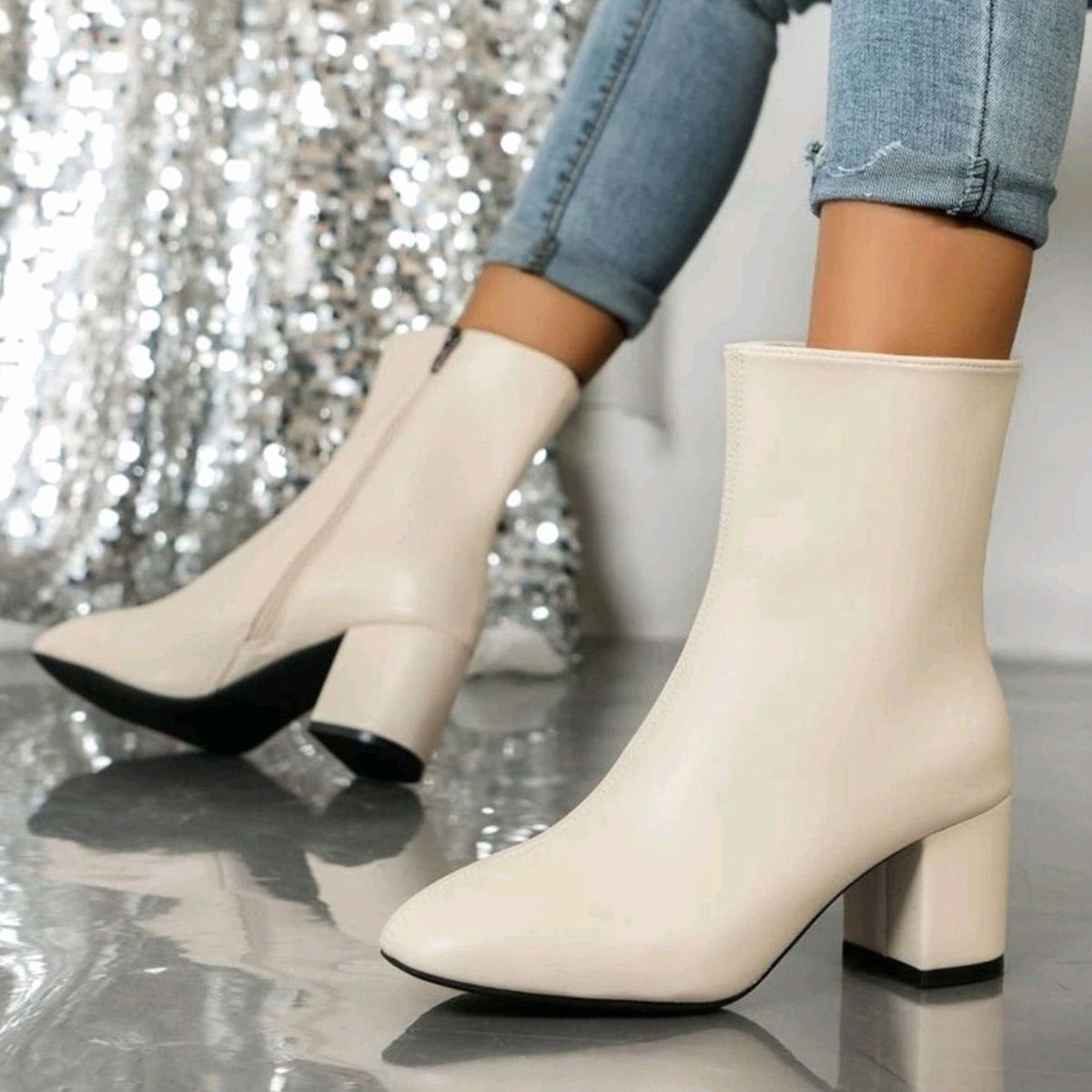 Jean - Women's Side-Zip Pointed-Toe Block Heel Ankle Boots