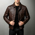 Jeremy - Men's Leather Jacket with Ribbed Trim and Point Collar 5
