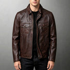 Jeremy - Men's Leather Jacket with Ribbed Trim and Point Collar 6