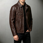 Jeremy - Men's Leather Jacket with Ribbed Trim and Point Collar 7