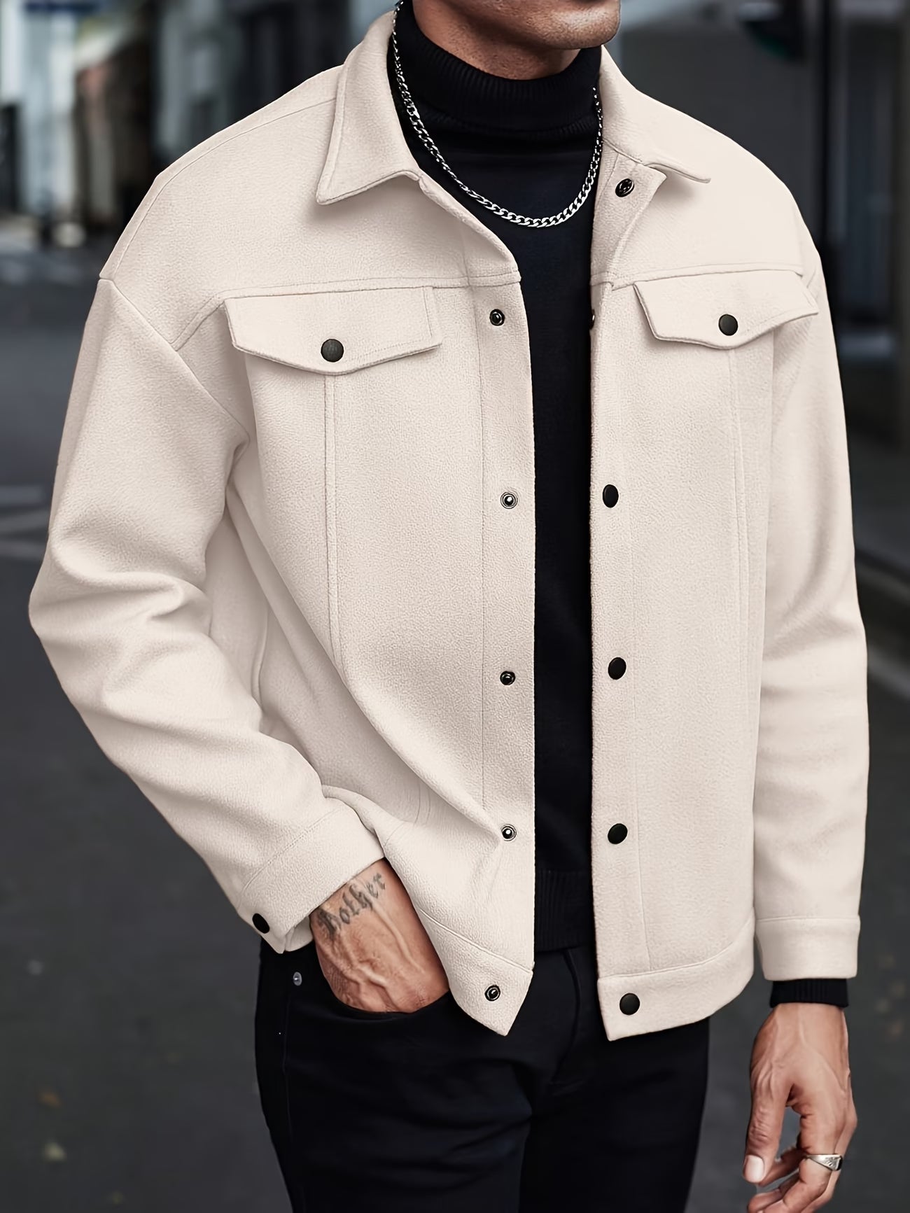 Jerome - Men's Snap-Front Lapel Jacket with Chest Pockets