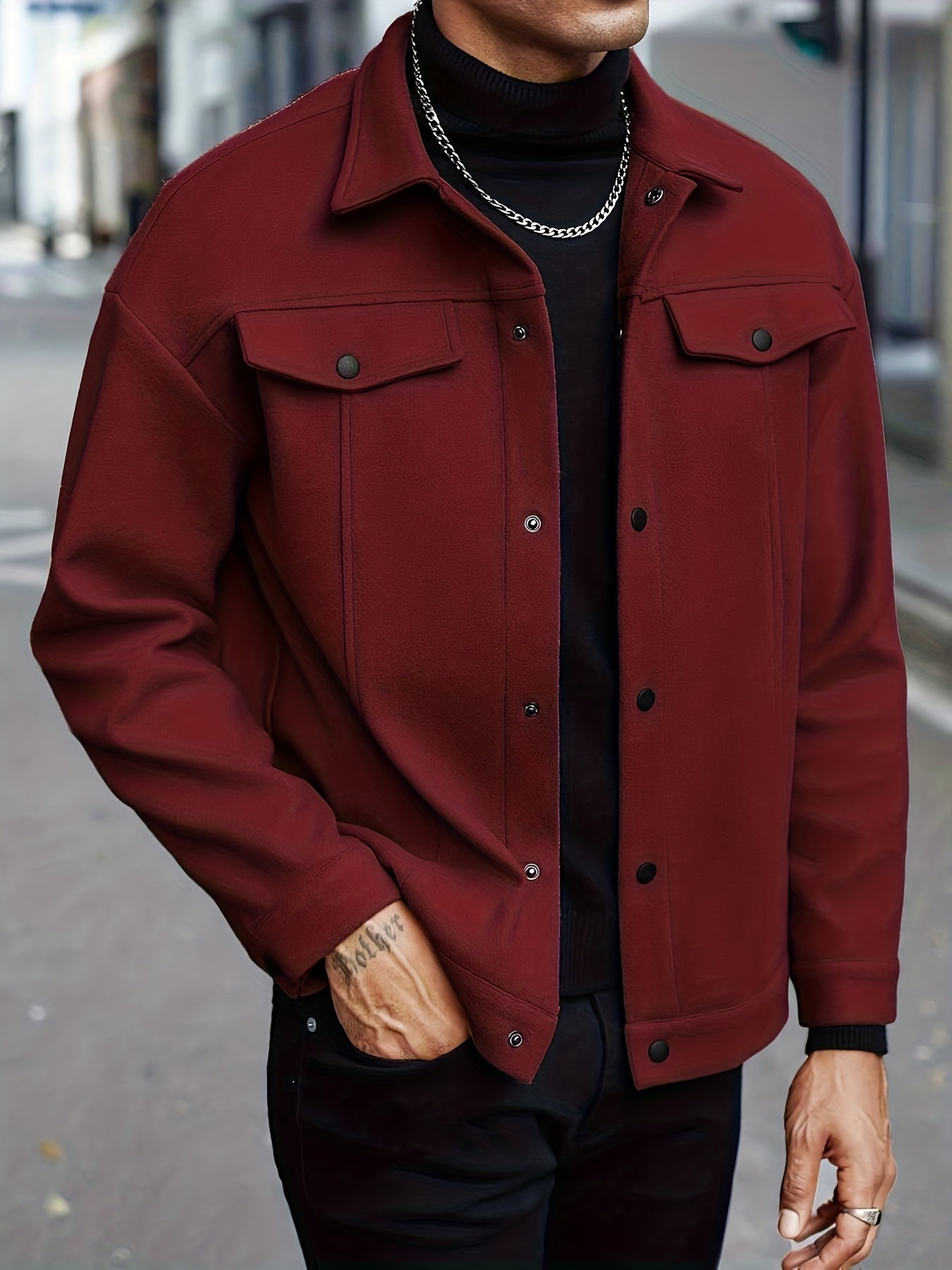 Jerome - Men's Snap-Front Lapel Jacket with Chest Pockets