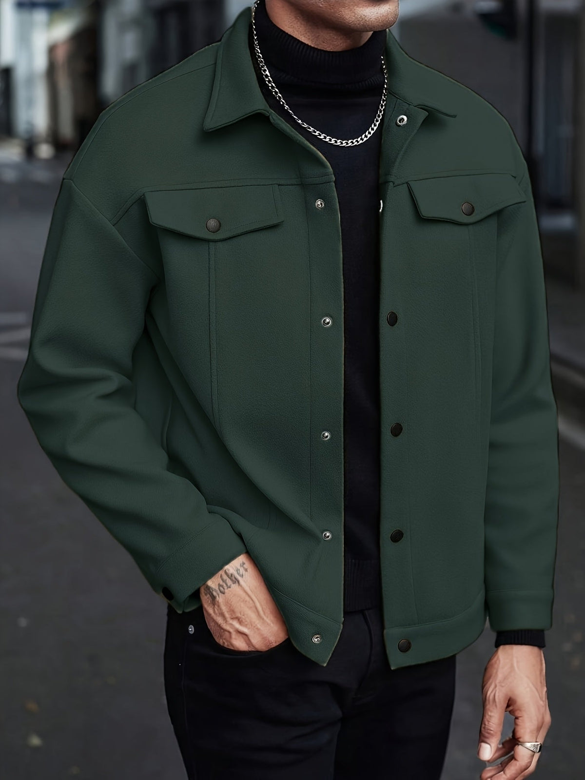 Jerome - Men's Snap-Front Lapel Jacket with Chest Pockets