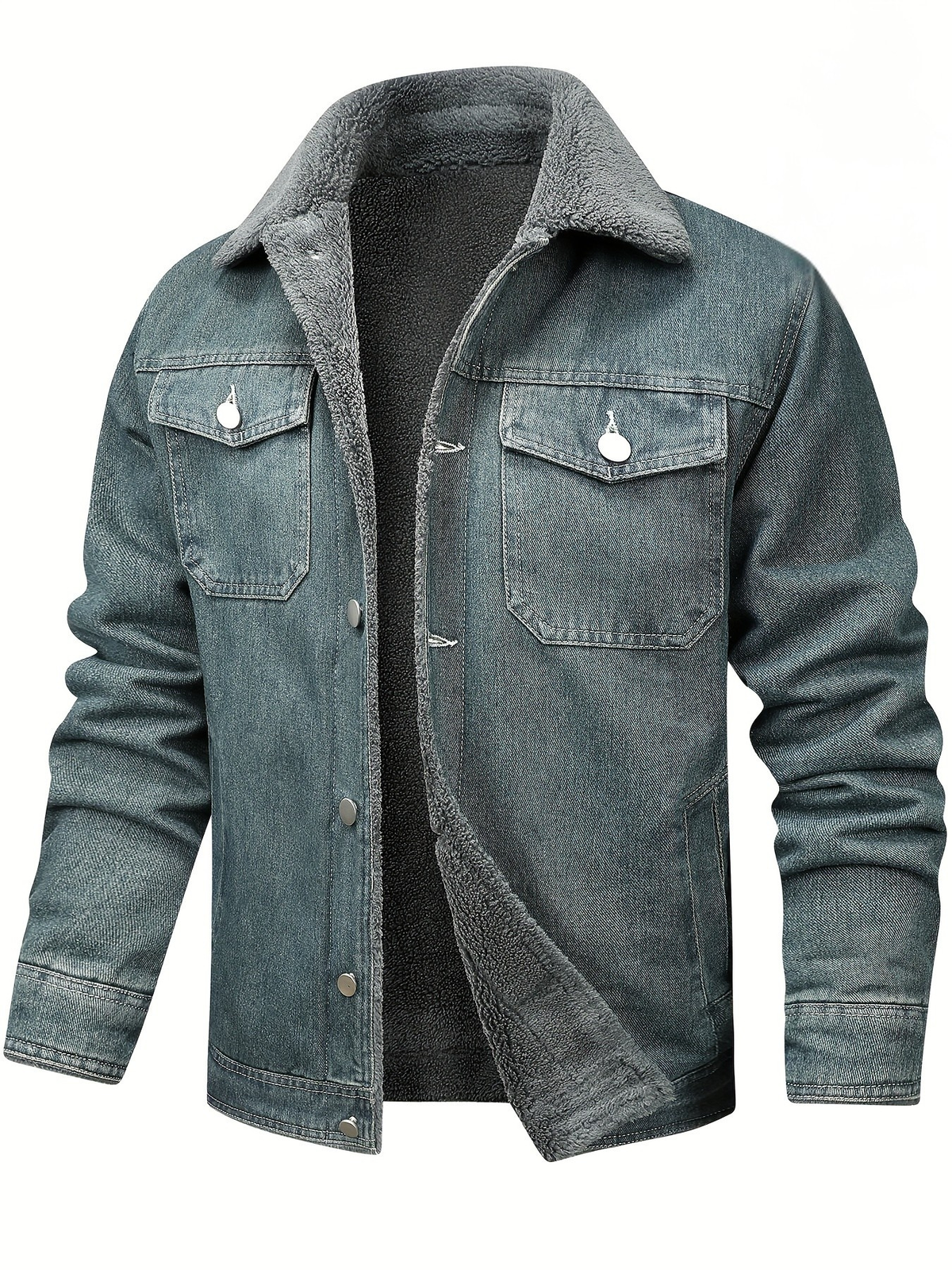 Jones - Men's Fleece-Lined Denim Jacket with Lapel Collar