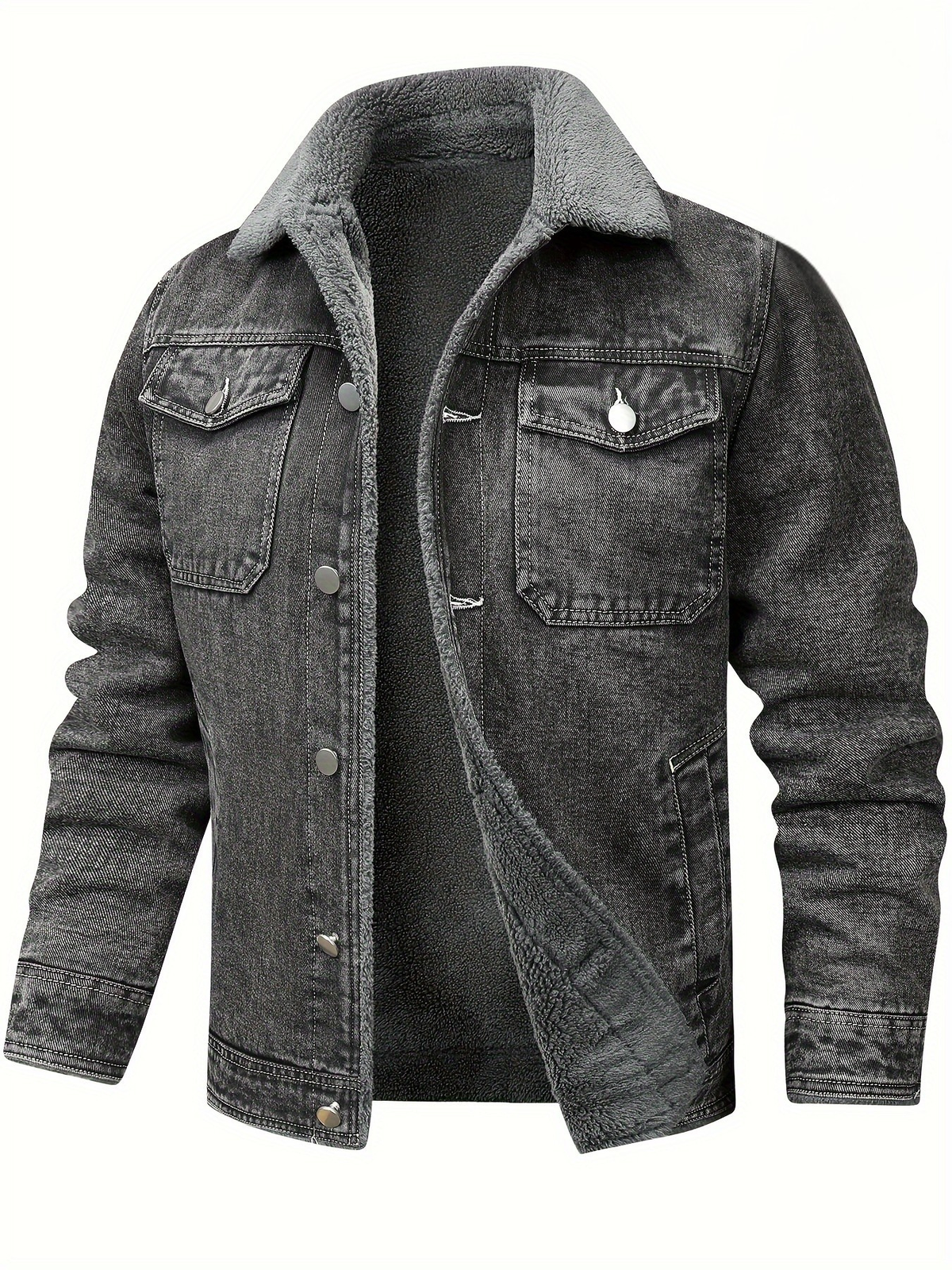 Jones - Men's Fleece-Lined Denim Jacket with Lapel Collar