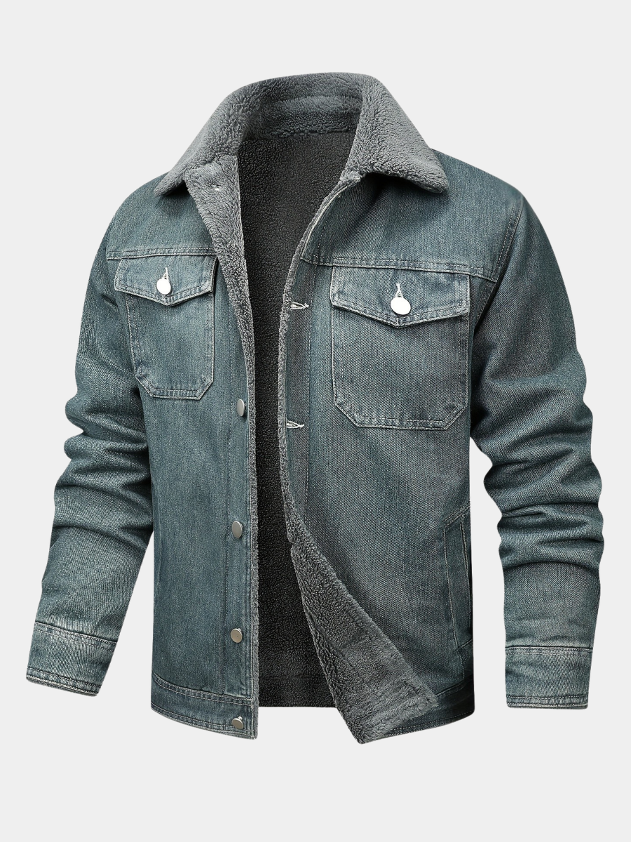 Jones - Men's Fleece-Lined Denim Jacket with Lapel Collar