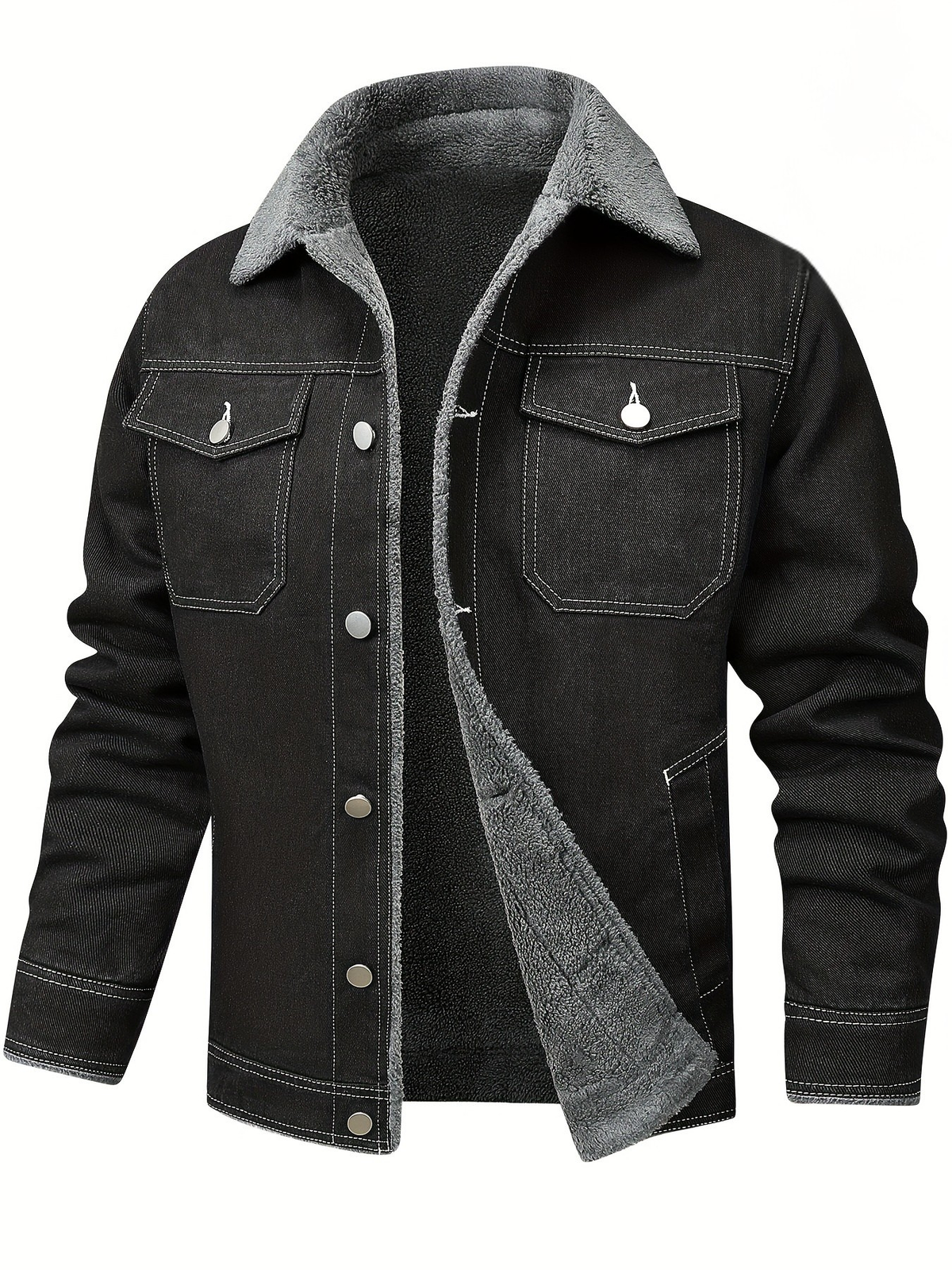 Jones - Men's Fleece-Lined Denim Jacket with Lapel Collar