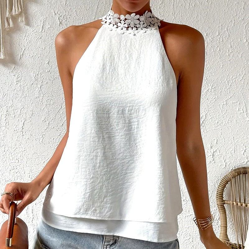 Judith - Women's Floral Halter Layered Hem Top
