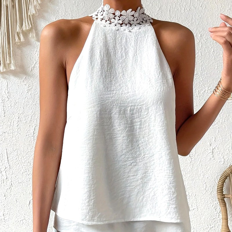 Judith - Women's Floral Halter Layered Hem Top