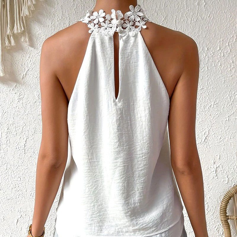 Judith - Women's Floral Halter Layered Hem Top