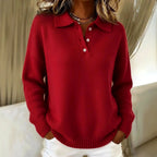 Juno - Women's Polo-Collar Long-Sleeve Knit Sweater 4