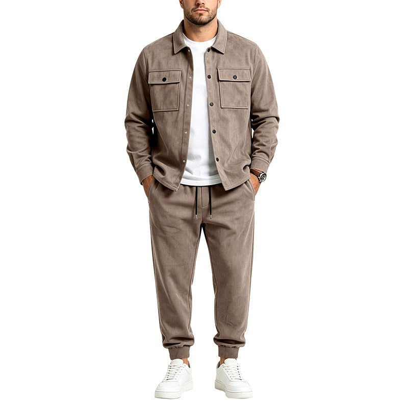 Kayden - Men's Faux Suede Dual Pocket Button-Front Co-ord  Set 2